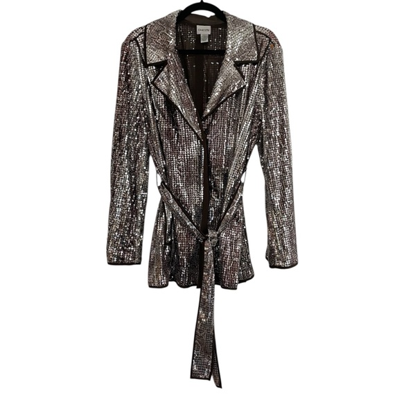 Vintage Chico’s Sequin Blazer Hip Length Trench Coat Style - Picture 1 of 7